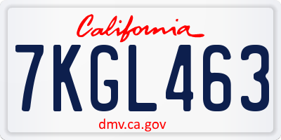 CA license plate 7KGL463