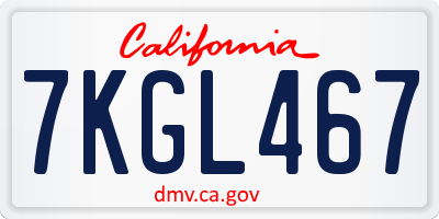 CA license plate 7KGL467