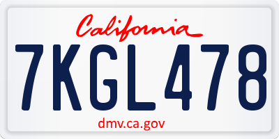 CA license plate 7KGL478