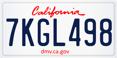 CA license plate 7KGL498