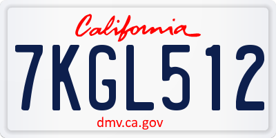 CA license plate 7KGL512