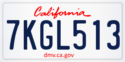 CA license plate 7KGL513