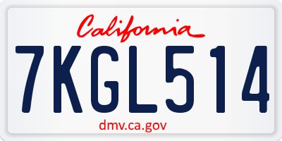 CA license plate 7KGL514