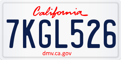 CA license plate 7KGL526