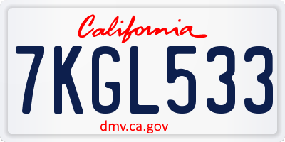 CA license plate 7KGL533