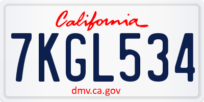 CA license plate 7KGL534