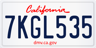 CA license plate 7KGL535