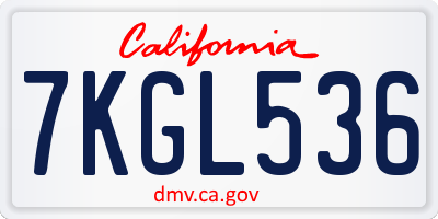 CA license plate 7KGL536