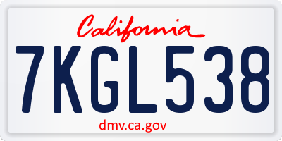 CA license plate 7KGL538