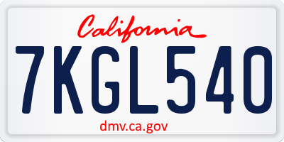 CA license plate 7KGL540