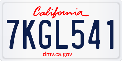 CA license plate 7KGL541