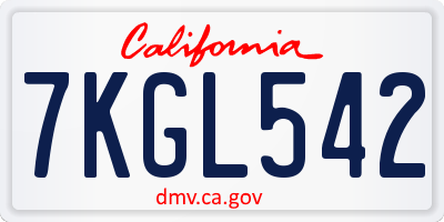 CA license plate 7KGL542