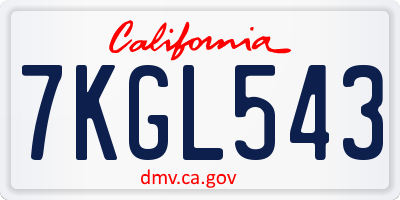 CA license plate 7KGL543