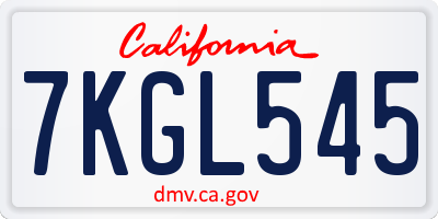 CA license plate 7KGL545