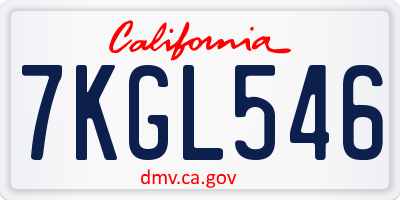 CA license plate 7KGL546