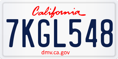 CA license plate 7KGL548