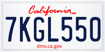 CA license plate 7KGL550