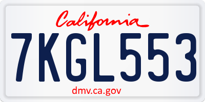 CA license plate 7KGL553