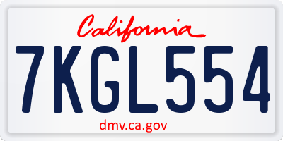 CA license plate 7KGL554