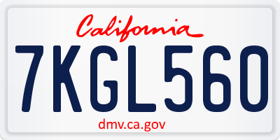 CA license plate 7KGL560