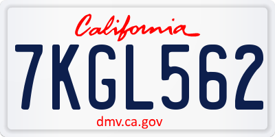 CA license plate 7KGL562