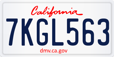 CA license plate 7KGL563