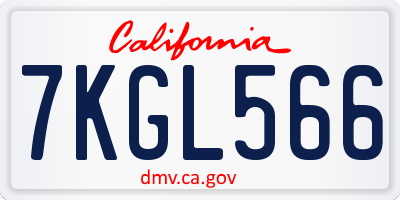 CA license plate 7KGL566