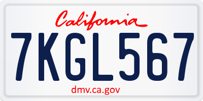 CA license plate 7KGL567