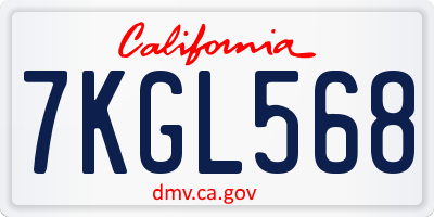 CA license plate 7KGL568