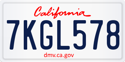 CA license plate 7KGL578