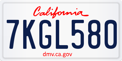 CA license plate 7KGL580
