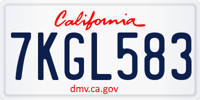 CA license plate 7KGL583