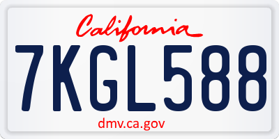 CA license plate 7KGL588