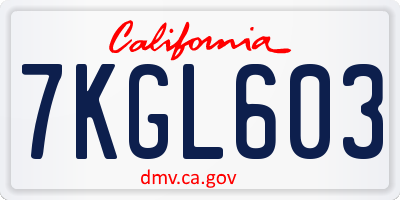 CA license plate 7KGL603