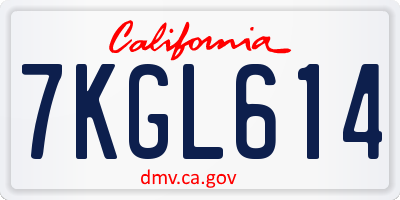 CA license plate 7KGL614