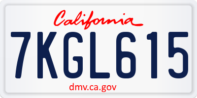 CA license plate 7KGL615