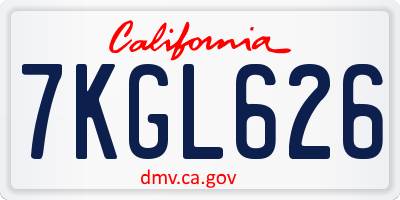 CA license plate 7KGL626