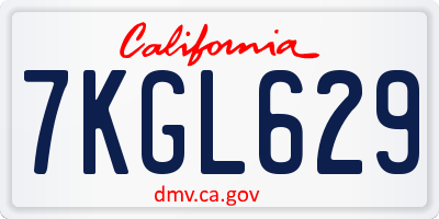 CA license plate 7KGL629