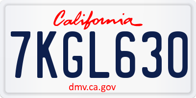 CA license plate 7KGL630