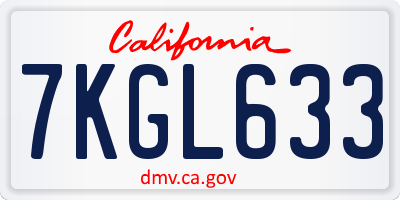 CA license plate 7KGL633