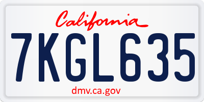 CA license plate 7KGL635
