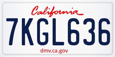 CA license plate 7KGL636