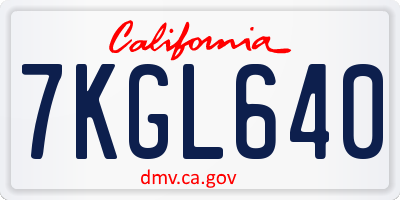 CA license plate 7KGL640