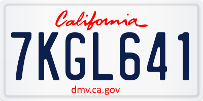 CA license plate 7KGL641