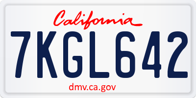 CA license plate 7KGL642