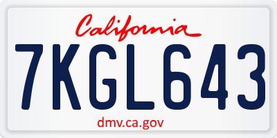 CA license plate 7KGL643