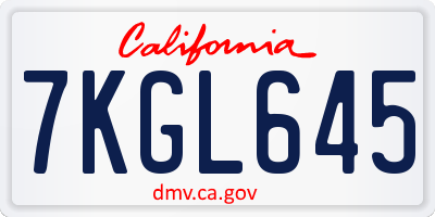CA license plate 7KGL645