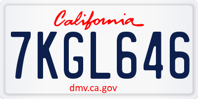 CA license plate 7KGL646