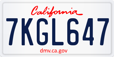 CA license plate 7KGL647
