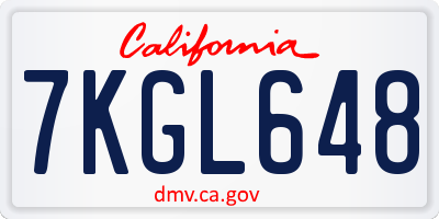 CA license plate 7KGL648